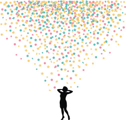 Happy New Year Confetti Shower Silhouette Vector