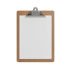 Wooden clipboard with blank white paper and metal clip