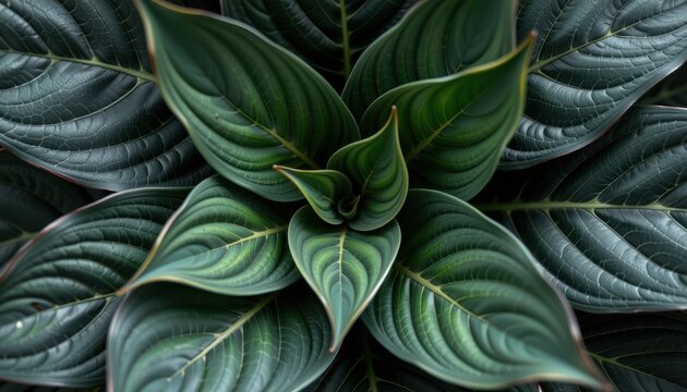 Lush green hosta leaves with intricate textures and patterns.