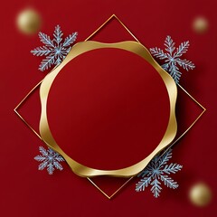 Elegant Red Background with Gold Frame and Snowflake Decorations for Festive Occasions