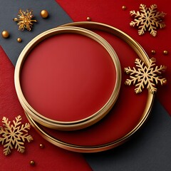 Elegant Red and Gold Christmas Background with Snowflakes and Decorative Elements