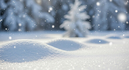Fresh Powder Snow Drifts With Falling Snowflakes.