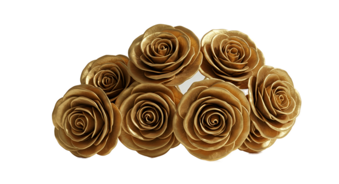 Golden Roses Bouquet Realistic Photo Isolated Transparent Background Sparkle Glow