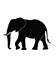 Fototapeta premium Black silhouette of an elephant walking on a white background