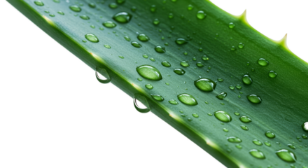Green Aloe Vera Leaf With Water Droplets Close Up Macro