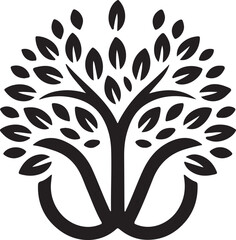 Elegant tree symbol of growth nature and connection symbolic design organic leafy branches black and white icon transparent background