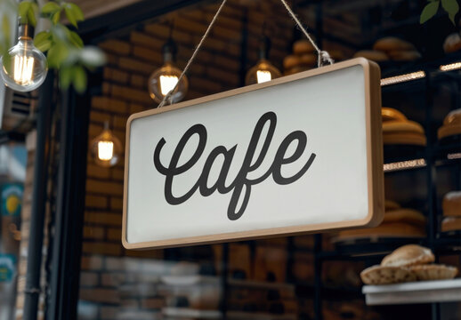 Cozy Cafe Signboard Mockup PSD