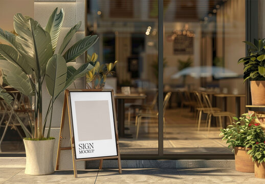Elegant Cafe Sign Mockup Display PSD