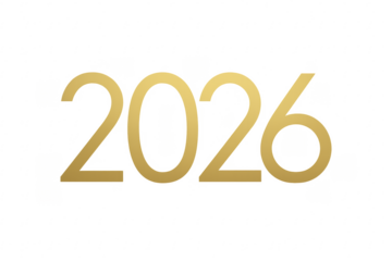Golden 2026 year number icon on transparent background