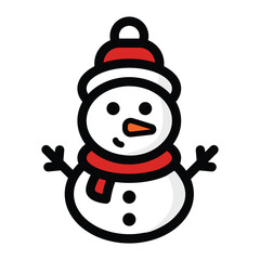 Cute cartoon snowman illustration perfect for holiday cards, winter themed designs, childrens books, and seasonal decorations. Festive and charming vibe.