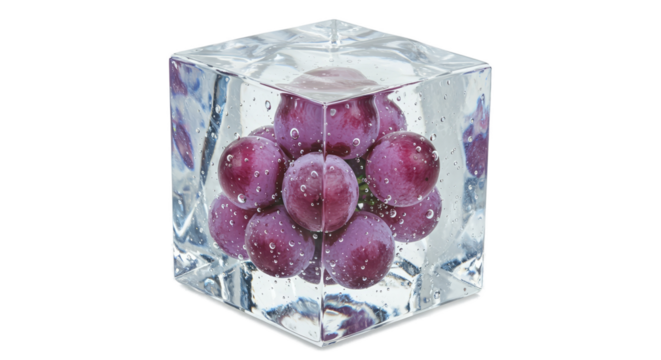 Grapes Frozen In Ice Cube Realistic Photo Freshness Concept