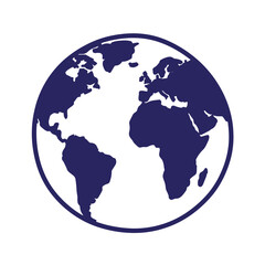 Obraz premium Simple blue doodle out line illustration of the world earth globe on white background