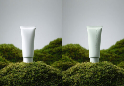 Moisturizing Cream Tube Mockup On Moss PSD
