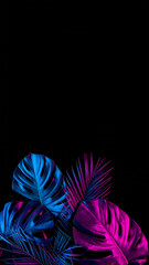 Neon Nature's Embrace: An artistic display of tropical leaves bathed in vibrant neon hues, creating a mesmerizing blend of nature and modern aesthetics.