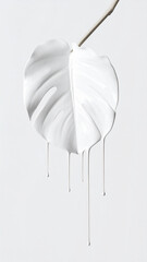 Monstera Leaf with Dripping Paint: A striking Monstera leaf, coated in white paint, exhibits a unique aesthetic as the paint gracefully drips, creating a captivating visual effect.