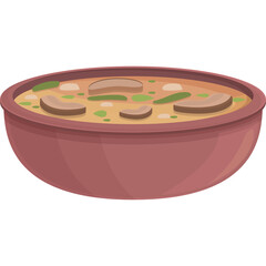 Pixel Art Style Bowl of Stew with Sliced Mushrooms and Green Vegetables on a Rustic Brown Ceramic Bowl Isolated on Transparent Background