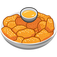 Pixel Art Style Chicken Nuggets With Dipping Sauce In White Bowl Golden Brown Appetizer Snack