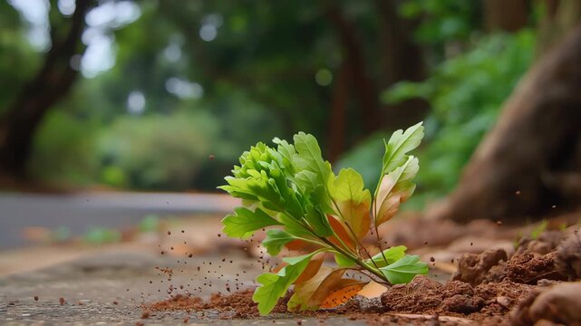 Leaf floating above the ground in natural setting