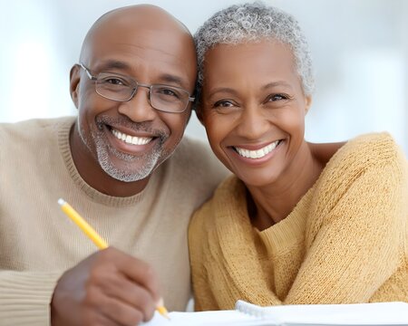 Joyful senior couple sharing a loving moment at home together