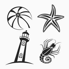 Monochrome black abstract icons isolated on white background