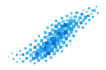 Fototapeta premium Blue pixel squares forming digital halftone pattern, abstract geometric background with gradient color on transparent