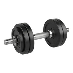 Naklejka premium Black dumbbell isolated on transparent background, fitness equipment for exercise