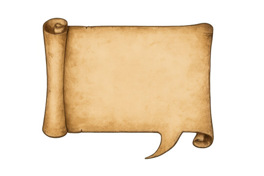 Old parchment scroll speech bubble with distressed paper texture for antique message or historical communication