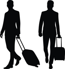 Collection of silhouettes of men in suits carrying suitcases

