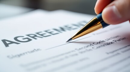 negotiation discussion agreement compromise business concept. Document being signed with a pen, indicating an agreement.