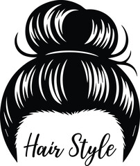 Messy bun hairstyle of girls with silhouette vector illustrations in black and white vector art design.