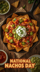 Deliciously cheesy nachos topped with fresh ingredients celebrating national nachos day