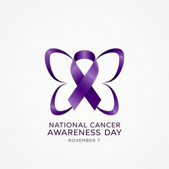 Purple butterfly ribbon symbolizing national cancer awareness day and hope