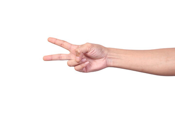 hand showing two fingers gesture isolated on transparent background, png
