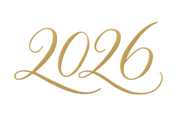 Golden 2026 year number calligraphy on transparent background