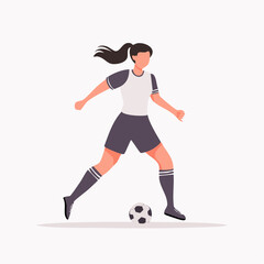 Flat vector black and white silhouette of a soccer player kicking a ball, minimalist design on plain background