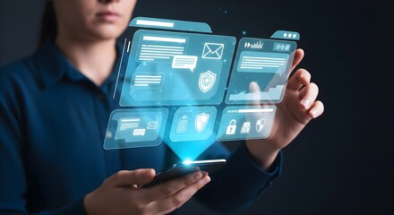 Woman Managing Digital Communication and Data Security on Smartphone