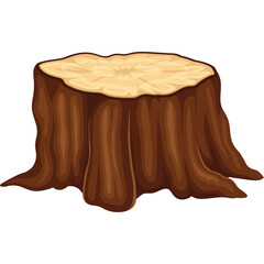Pixel Art Tree Stump With Brown Bark And Light Brown Wood Grain On Transparent Background