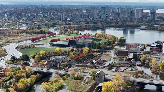 Ottawa core downtown autumn aerial view