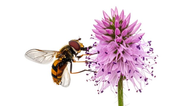 A hovering insect feasts on nectar from a purple wildflower