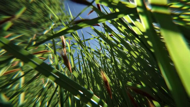 Close-up view of vibrant green grass blades.