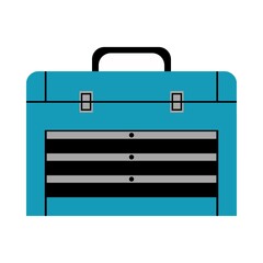 Cyan toolbox icon illustrating handyman work, construction site equipment and diy projects