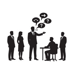 Business Leader Explaining Strategies and Answering Questions to Team Members Silhouette Vector