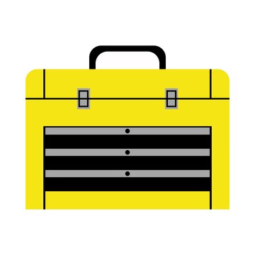 Yellow toolbox icon illustrating handyman work, construction site equipment and diy projects