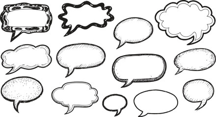 large collection of hand drawn comic speech and thought bubbles vector set