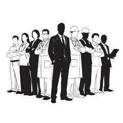 Diverse Professionals Across Industries Standing Together Including Businessperson Doctor and Construction Worker Representing Various Careers