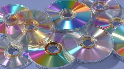 Vibrant Cascade of Iridescent CDs Reflecting a Holographic Rainbow Spectrum.