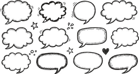 large collection of hand drawn comic speech and thought bubbles vector set