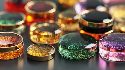Luxurious Glass Jars with Gold Rims: Abstract Gemstone-like Display