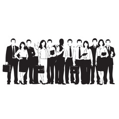 Business People Group Portrait Professionals Standing Formal Attire Holding Briefcases Documents Black White Silhouette Vector Illustration