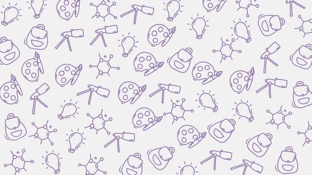 Pattern education with purple lines school items design asset. Suitable for educational materials, presentations, websites, and digital backgrounds.